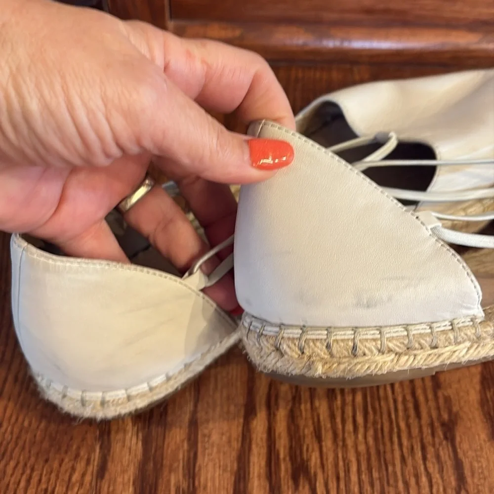 Eileen Fisher LEE whitewash leather espadrille flats elasticized straps size 11